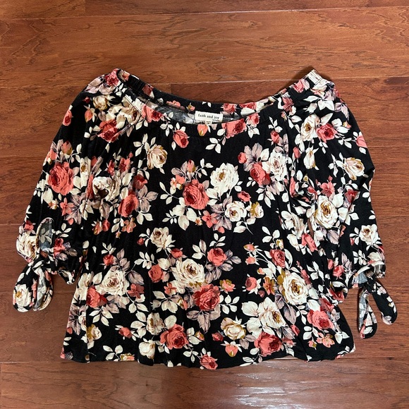 Faith and Joy Tops - Faith and Joy Floral Blouse - Black and Pink